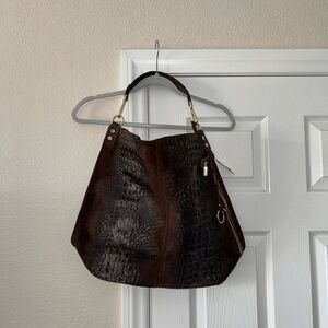 Elegant Brown Crocodile-Embossed Women's Bag